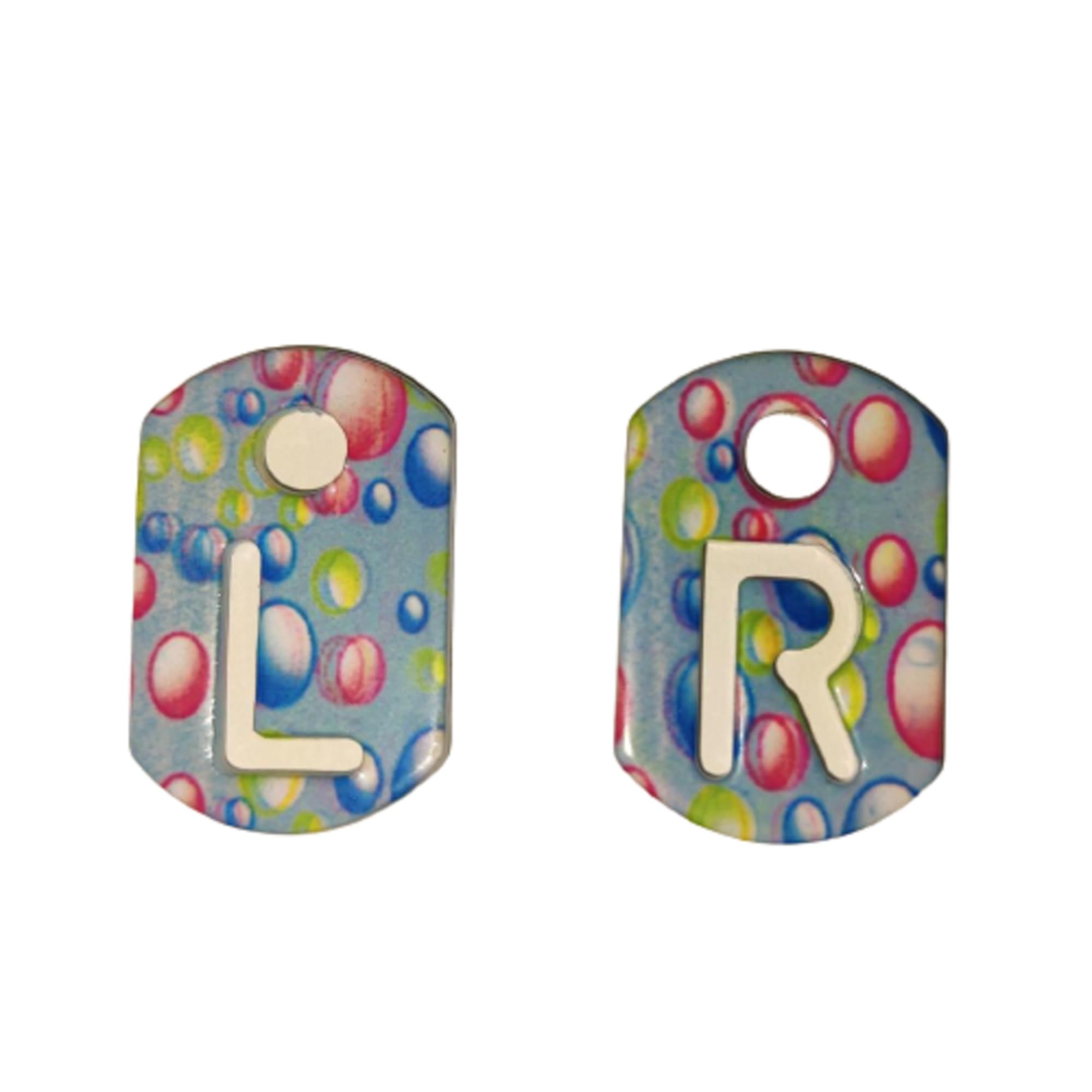 Novelty Nurse Radiography Tablet Markers - Lovely Blue Bubble Lacquered Design - L & R - For Radiographers
