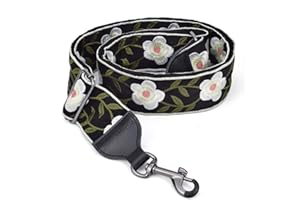 CLOUDMUSIC Banjo Strap Guitar Strap For Handbag Purse Jacquard Woven With Leather Ends And Metal Clips(White Flowers)