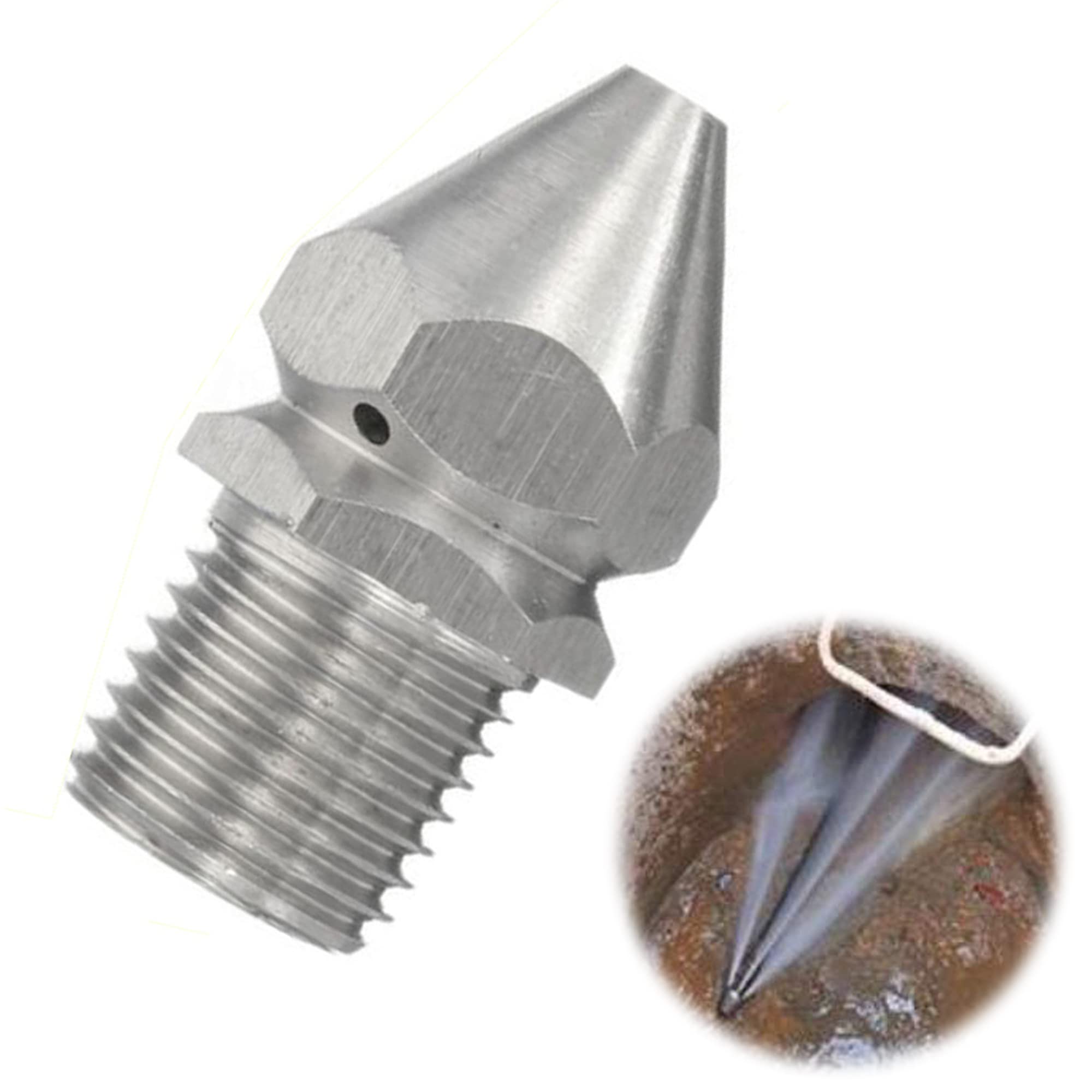 XCSJ Pipe Cleaning Nozzle, Sewer Jetter Nozzle for Drilling Sewage Pipes, Cleaning Nozzle for Pressure Washer Nozzle, 1/4 Male Thread, Pressure Washer Cleaning Nozzle Accessories (Silver)