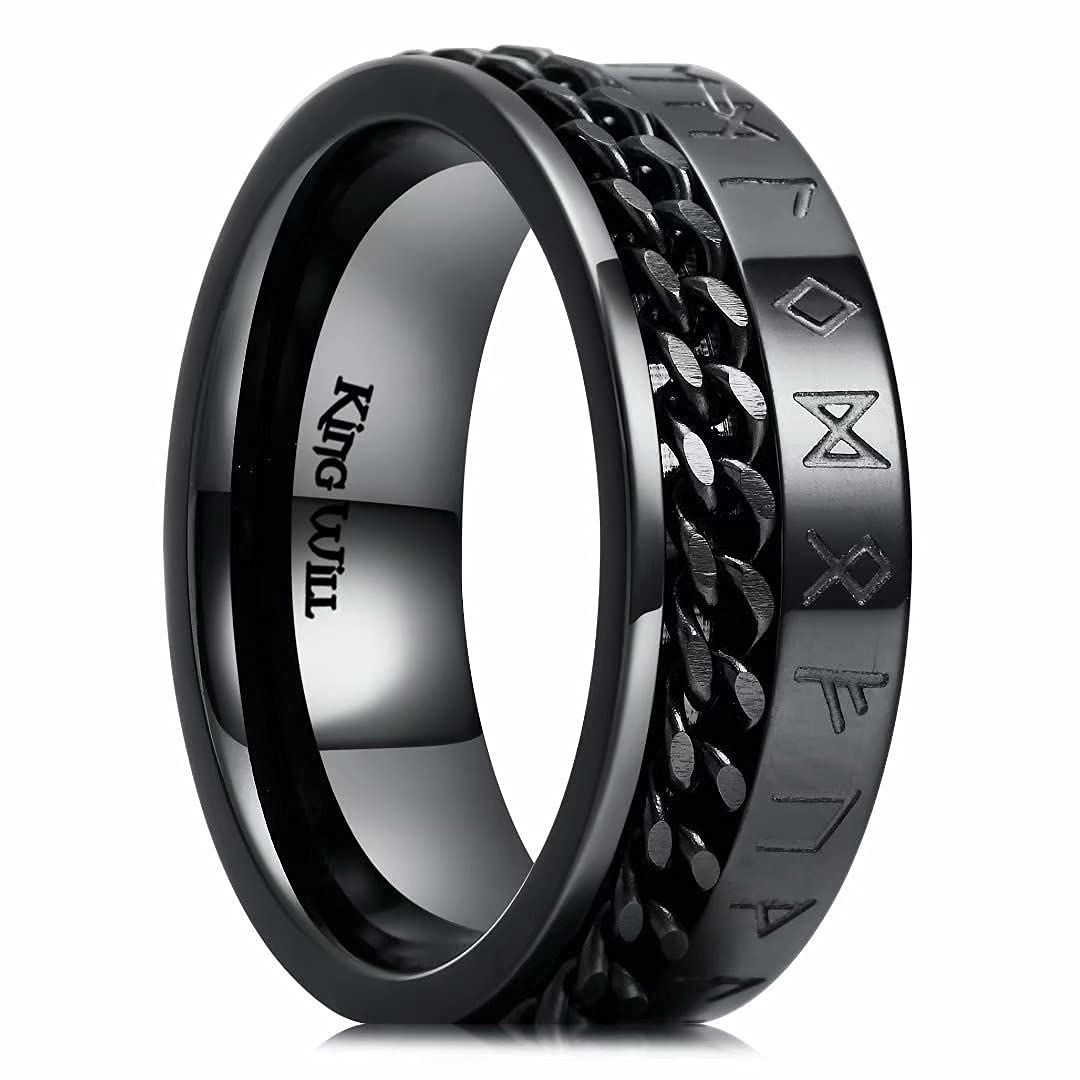 King Will 8mm Black Spinner Ring Cuban Chain Viking
