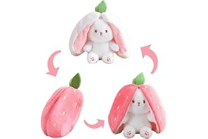 FAGOBYX Easter Carrot Reversible Bunny Plush,Easter Bunny Stuffed Animals, Reversible Strawberry Carrot Bunny with Zipper Soft Plush Rabbit Stuffed Animal Doll for Boys Girls (Strawberry Bunny 7.9in)