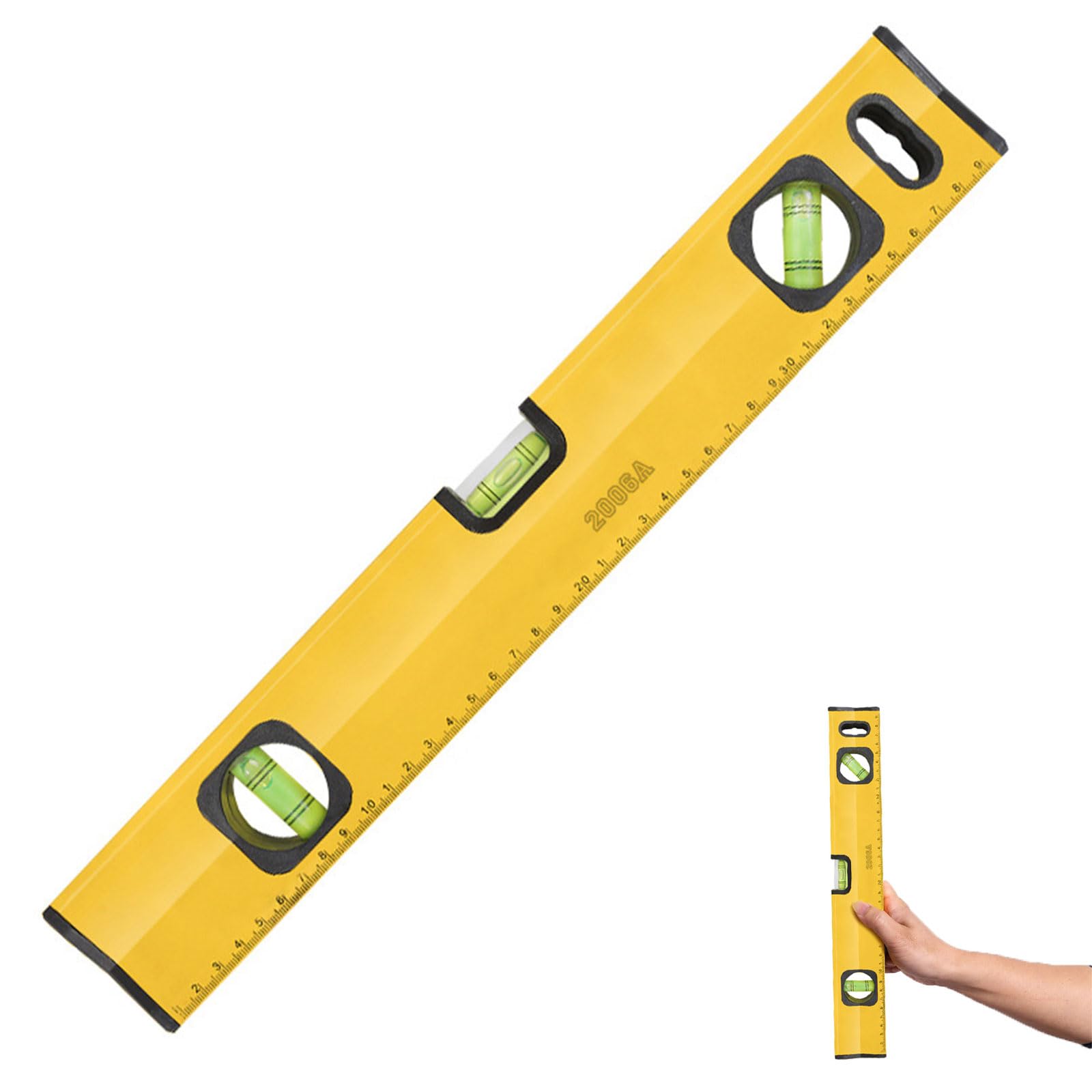 Shock Resistant Torpedo Level, Aluminium Alloy Spirit Level 400mm/16 Inc, with Magnetic Base, with 3 Bubble 45°,90°,180° - Yellow