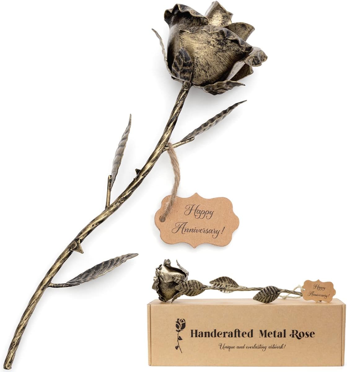 Dried & Preserved Flora - Bronze Anniversary 8 Year Gifts Metal Rose - 8th Anniversary for Her Bronze Gift, Handcrafted Everlasting Rose for 8 Year Wedding Anniversary, Bronze Stained 8 Anniversary for Wife Eternal Artwork