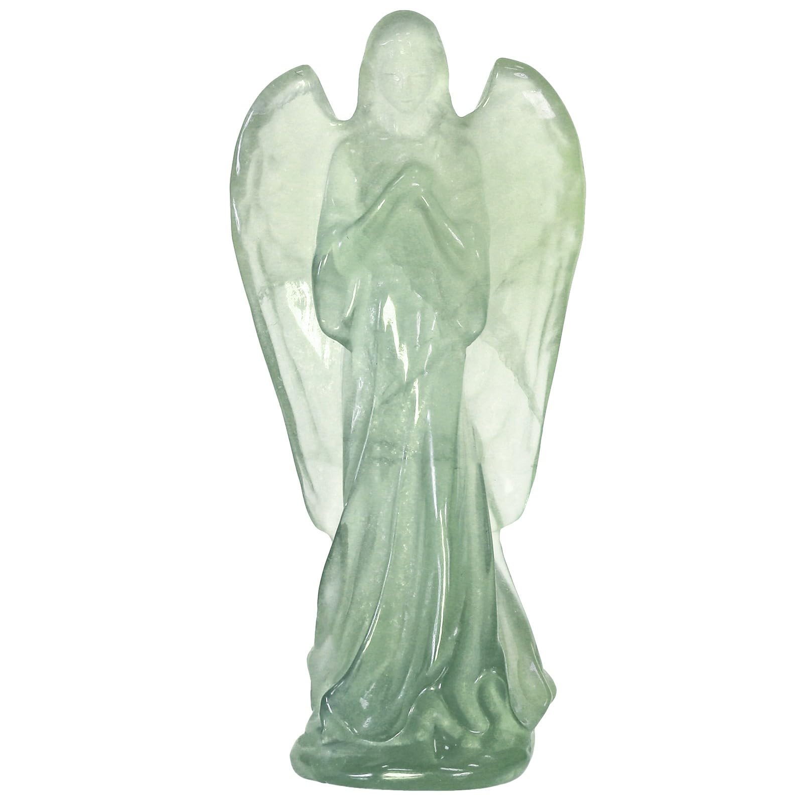 KYEYGWO Crystal Guardian Angel Figurine Hand Carved Stone Prayer Statue Peace Love Lucky Reiki Sculpture for Home Decoration, Fluorite