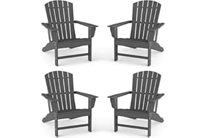 BRIOPAWS Adirondack-Chairs-Set of 4 | Fire Pit Chair | Oversized | HDPE Plastic | Weather Resistant | for Deck Outdoor Poolside Campfire | Grey