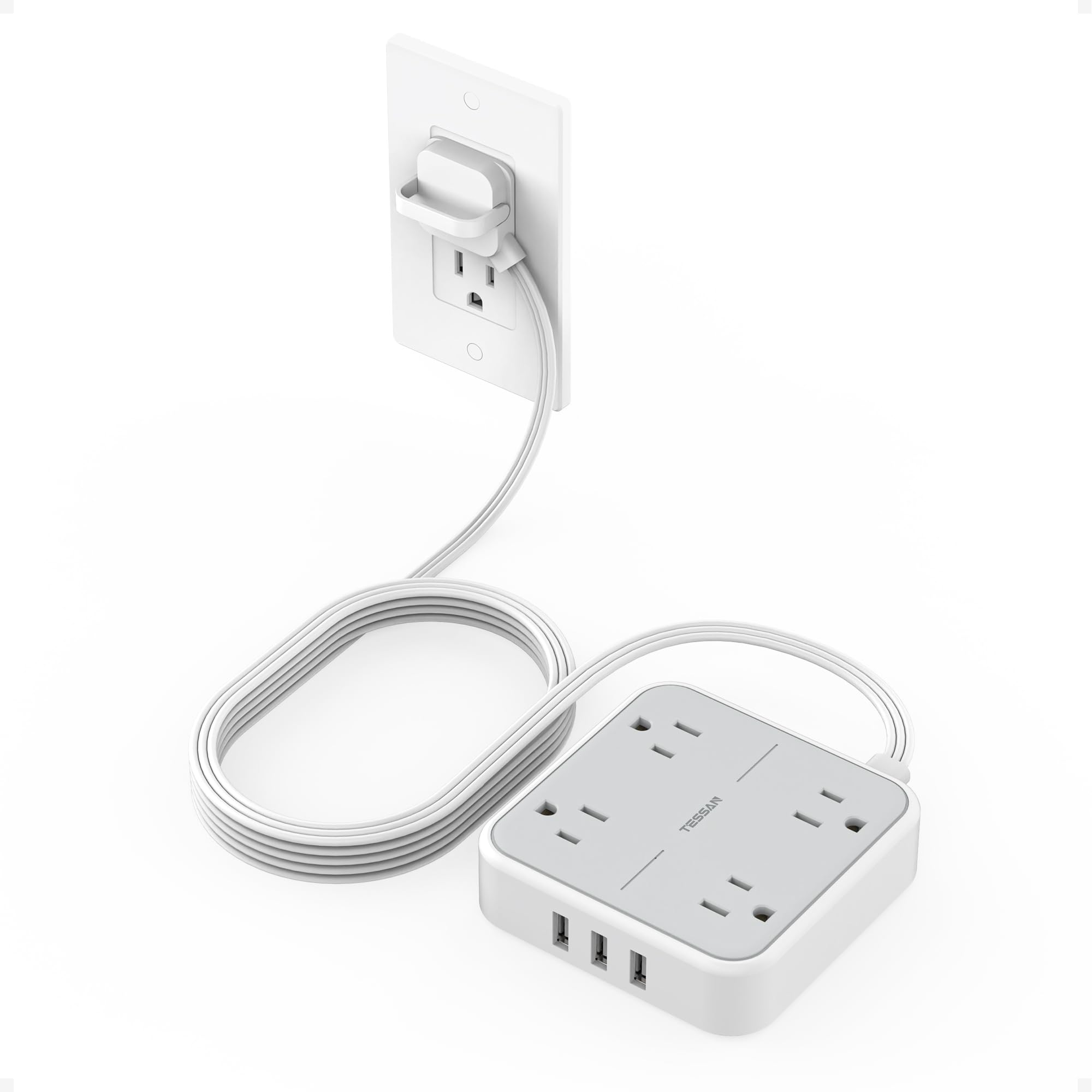 Photo 1 of Surge Protector Power Strip, TESSAN 10 FT Extension Cord with 3 USB A Wall Charger, Ultra Thin Flat Plug with 4 Outlets, Slim Desktop Charging Station for Office, School, Home, Dorm Room Essentials