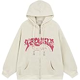OATSBAS Y2K Zip Up Hoodie for Women Men Letter Print Star Graphic Grunge Hooded Corduroy Sweatshirt Jacket