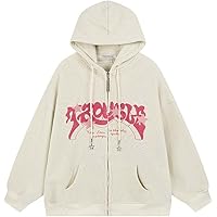 Sumleno Y2K Zip Up Hoodie Letter Print Star Graphic Grunge Hooded