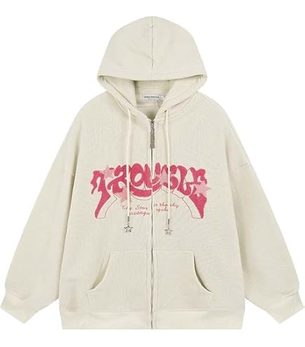 Aobiono Women Men Y2K Star Zip Up Jacket Oversized Hoodie Vintage