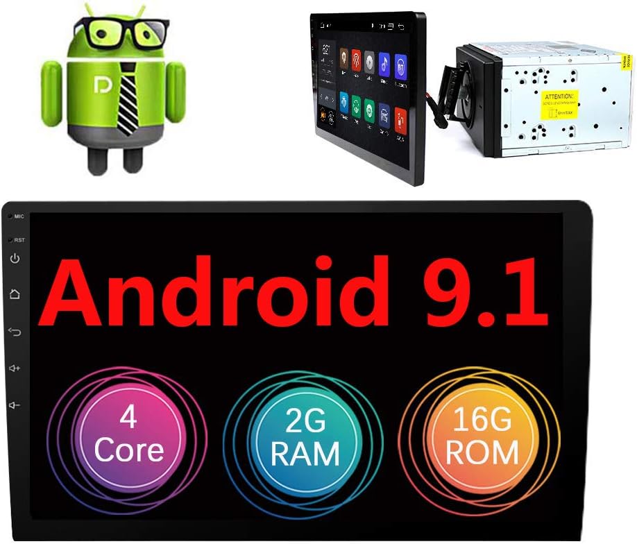 Android 9.1 Car Stereo 10.1" Touch Screen 2Din Car Radio in-Dash GPS Navigation with Backup Camera Support Bluetooth 4G WiFi SWC USB SD Mirro Link WiFi AM/FM/RDS 2G RAM+16G ROM