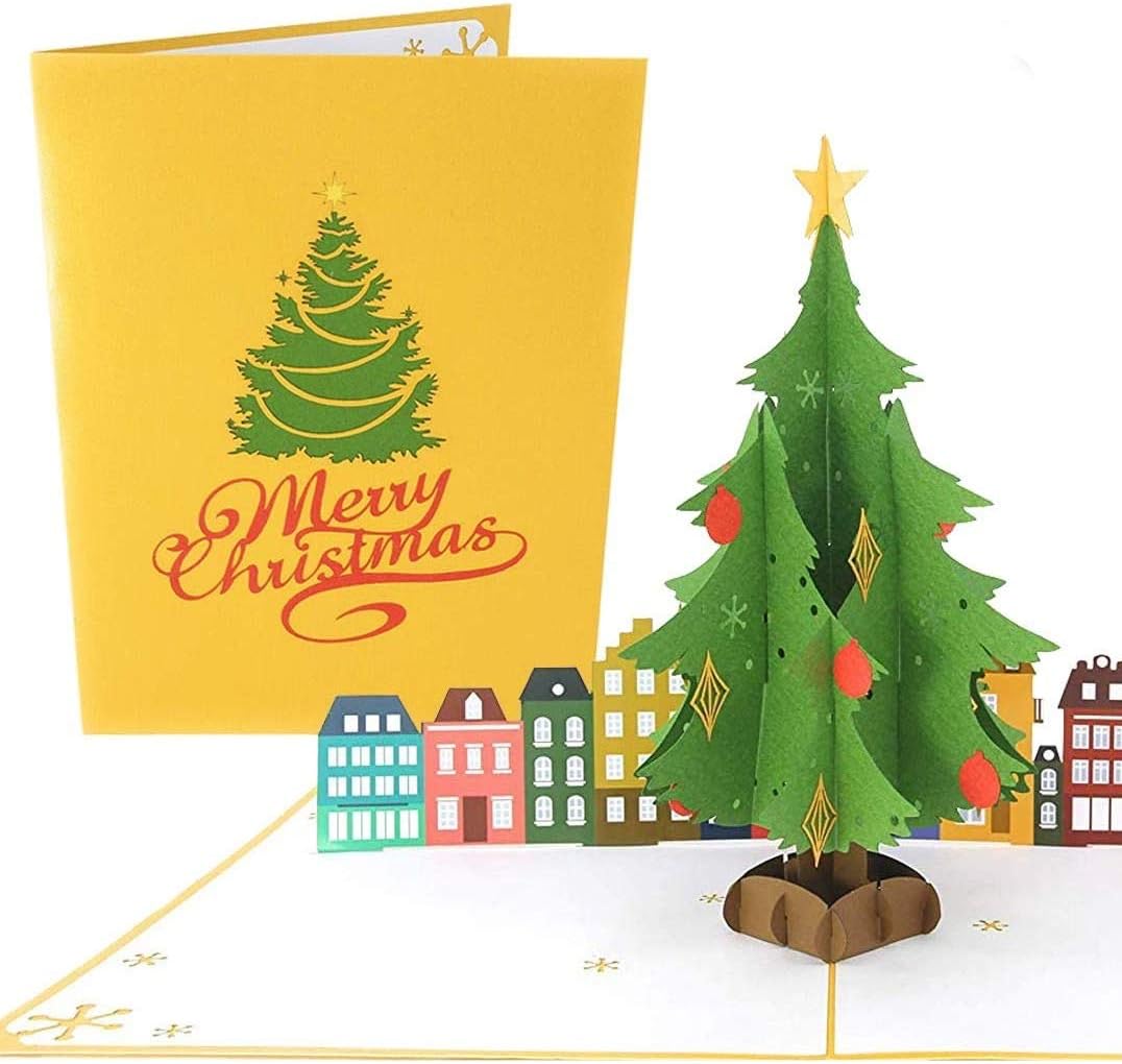 PopLife® Christmas Tree Pop Up Card, 3D Holiday Greeting, Blank Merry Christmas, Stocking Present for Friends and Family