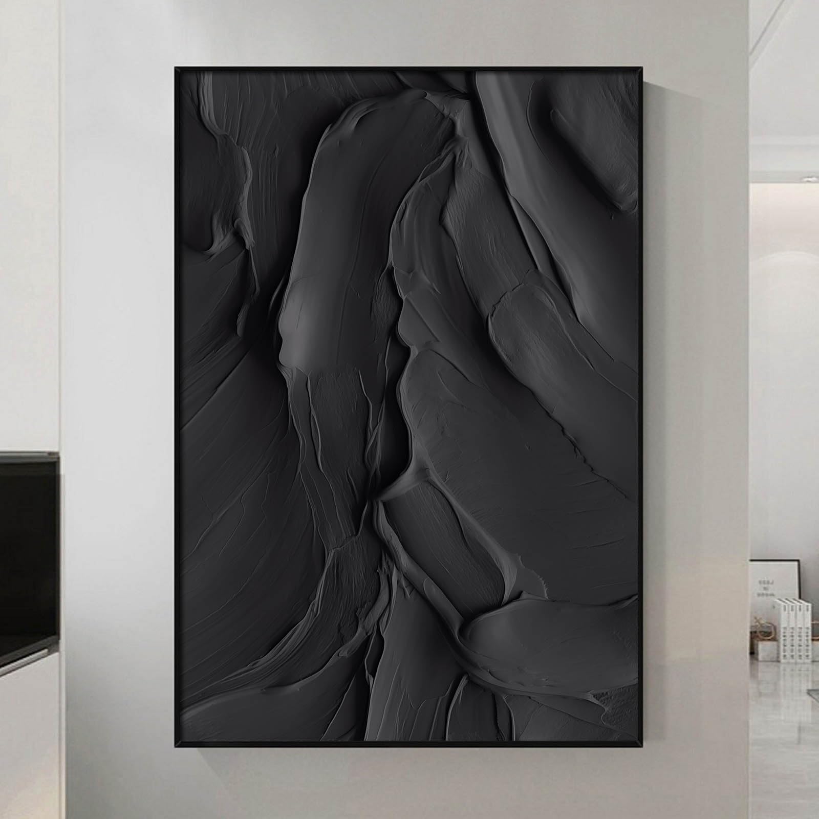Dthllay Black Abstract Canvas Wall Art 3D Texture Painting Black ...