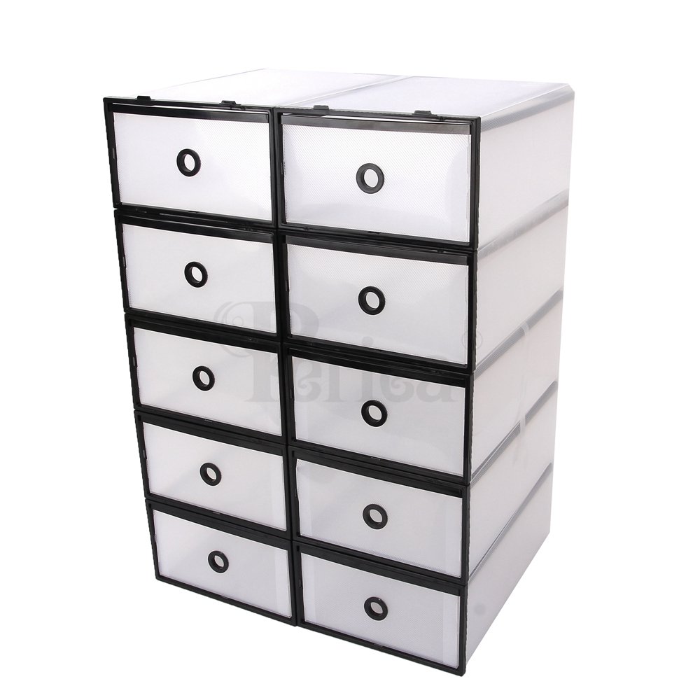 Periea Frosted Kid's Shoe Boxes Plastic with Black Trim- 5 Sizes - Tami (Children's, 10 Pack)