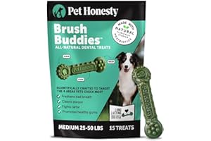 Pet Honesty Brush Buddies All Natural Dog Dental Treats for Dogs – Long Lasting Dental Sticks for Dogs, Teeth Cleaner, Breath Freshener, Plaque & Tartar Remover – Medium Sized Dogs (15 Count)