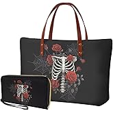 Lotusorchid 2 Pcs Hand bags Purses, Women Top Handle Bag Satchel Shoulder Bag, Large Tote Handbag with PU Wallet