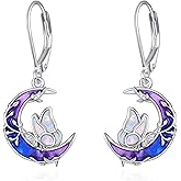 Moon Animal Earrings for Women 925 Sterling Silver Butterfly/Dragonfly/Cat Leverback Earrings Animal Dangle Jewelry Gift