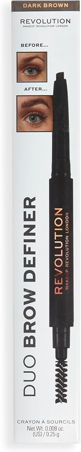 Makeup Revolution Duo Brow Definer Pencil Dark Brown with Brush view 1