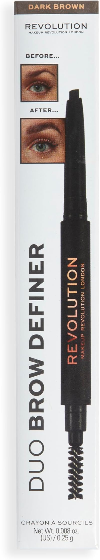 Makeup Revolution Duo Brow Definer Pencil Dark Brown with Brush