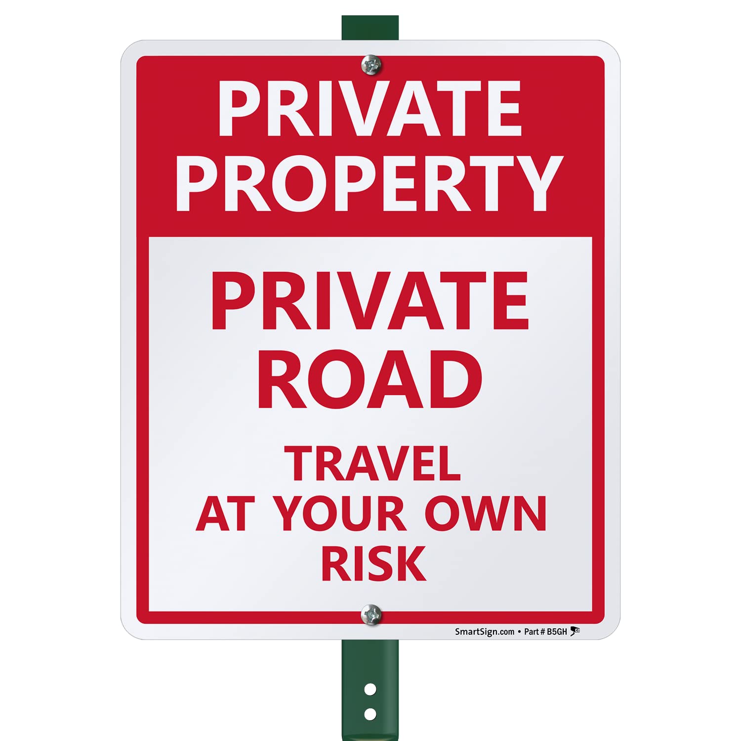 Photo 1 of SmartSign "Private Property - Private Road, Travel At Your Own Risk" LawnBoss® Sign | 10" x 12" Aluminum Sign With 3' Stake