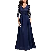 MISSMAY Women's Formal Floral Lace 2/3 Sleeves Long Evening Party Maxi Dress