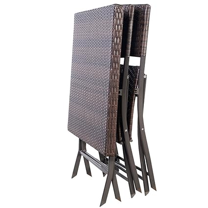 3 PC Outdoor Folding Table Chair Furniture Set Rattan Wicker Bistro Patio Brown TKT-11