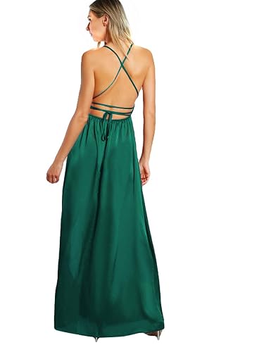 SheIn Women's Sexy Satin Deep V Neck Backless Maxi Club Party Evening Dress  Dark Green Small in Kenya | Whizz Easy Summer Slip Dresses