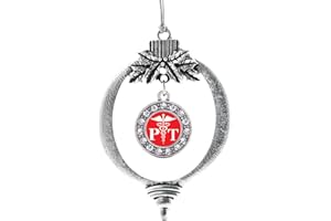 Inspired Silver - Physical Therapist Charm Ornament - Silver Circle Charm Holiday Ornaments with Cubic Zirconia Jewelry