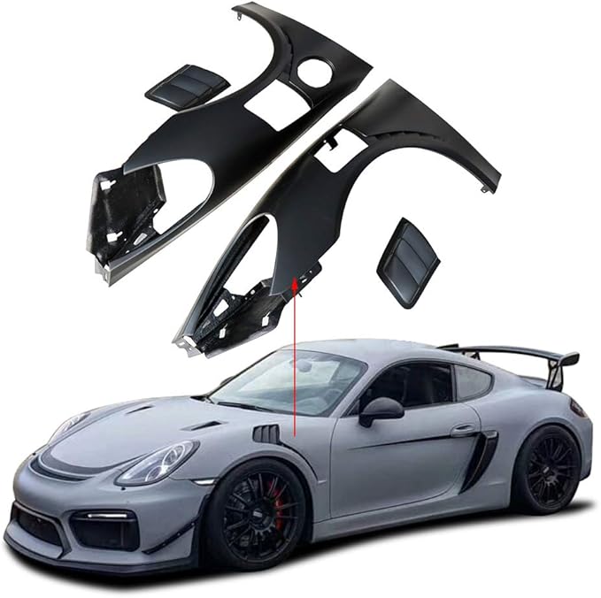 Amazon ポルシェボクスター718ケイマン981 12 16 Gt4スタイル用カーボンファイバーベント式フロントフェンダー 運転席側 助手席側フェンダー マッドガード 車 バイク