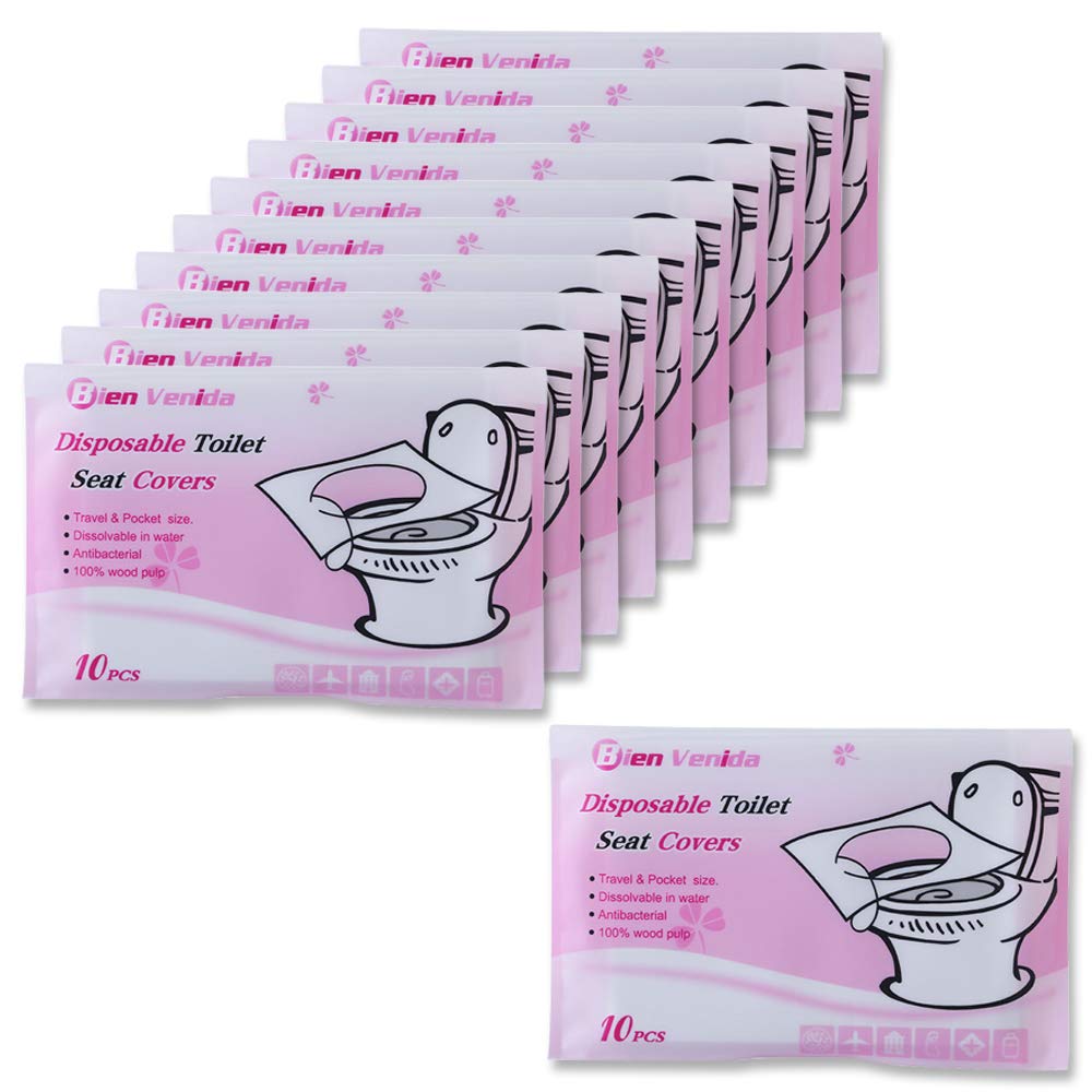 Flushable Paper Toilet Seat Covers 10 Packs (100pcs) + 1 Free Pack!, Each Pack contains 10 Paper Seat Covers,Suitable for Toddler Kids Adults Pregnant Women, Use in Public Toilets