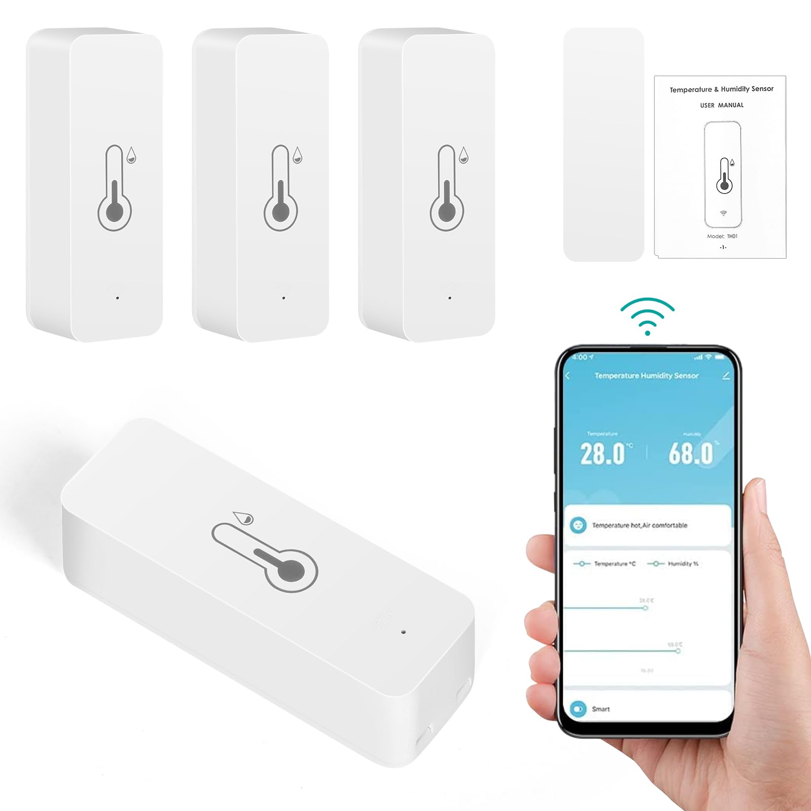 BuyWeek WiFi Hygrometer Thermometer Smart Humidity Monitor Temperature Sensor with Tuya App Wireless Humidity Sensor with Notification Temperature Monitor for Home Office Compatible with Alexa