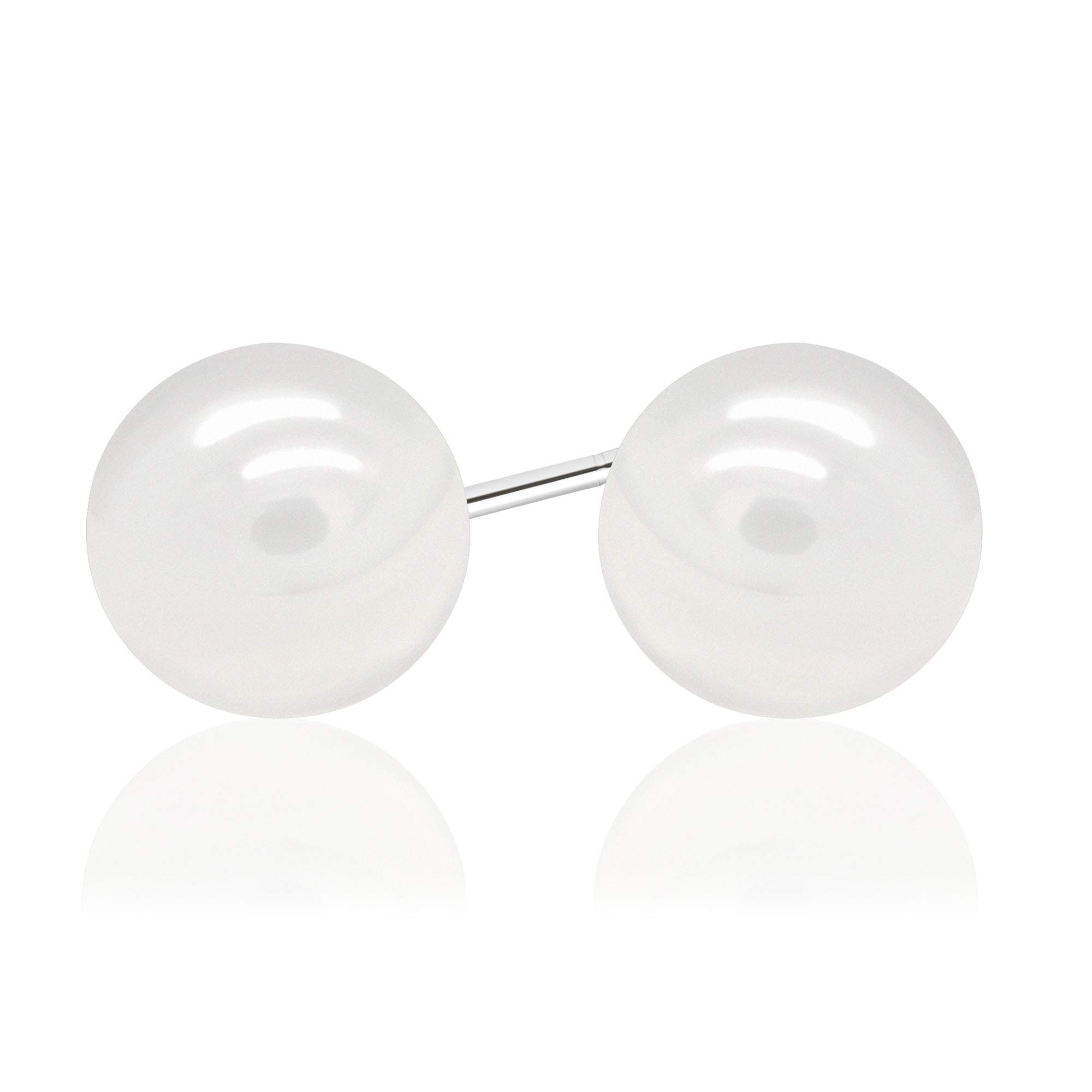 White Smooth Round Shell Base Imitation Pearl Rhodium Plated 925 Sterling Silver Stud Earrings, 9mm