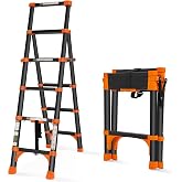 RIKADE A-Frame Telescoping Ladder with 1-Button Retraction, Aluminum Adjustable Extension Ladder, Portable Lightweight Folding Design for Home/RV Use, 330lb Capacity(1.7+2M)