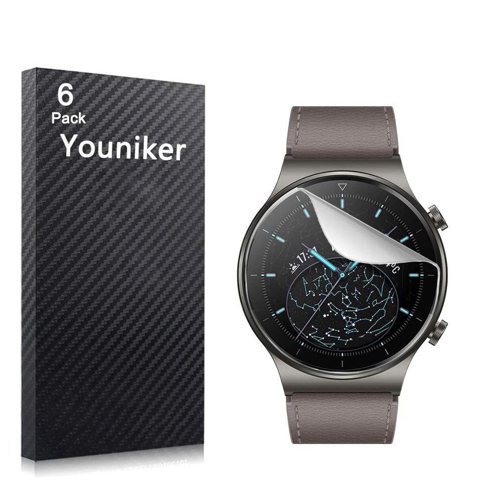Youniker 6 Pack Compatible with Huawei Watch GT2 Pro Screen Protector Film for Huawei GT 2 Pro Smartwatch Screen Protectors Foils Screen Cover Crystal Clear HD Anti-Scratch Anti-Fingerprint