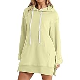 The Warmy Oversized Hoodie Dress Casual Long Sleeve Split Hem Drawstring Sweatshirt Comfrt Pullover with Pocket