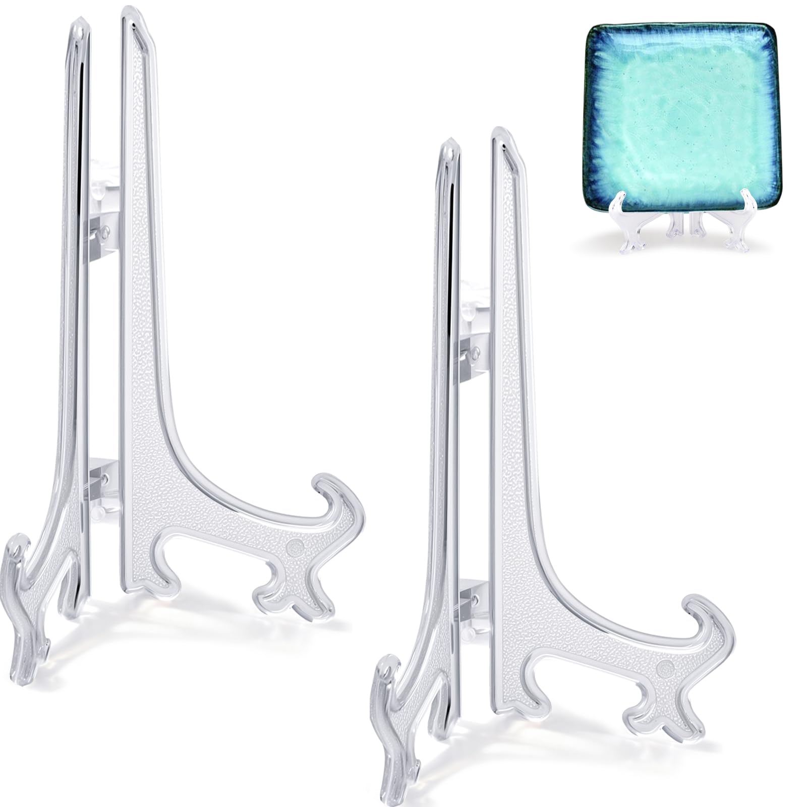 Funzhan 2pcs Clear Acrylic Easels Plastic Plate Stands Holders Fold Display Stand Picture Frame Photo Artwork Home Decoration - 7 Inch
