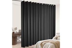 DOEIEZ Room Divider Blackout Curtains Flexible Sliding Tracks Sets Ceiling Mounted Rod Window Curtain Privacy Separation for Bedroom Living Rooms,1 Panel Black Drape and Black Track Set-W144xH108 in