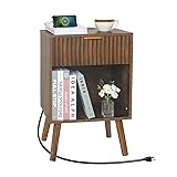 Fultyle Mid Century Modern Nightstand with Charging