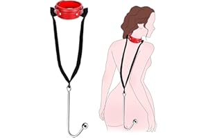 BDSM Anal Hook Sex Bondage Restraint Set with Leather Chain Leash Collar, Stainless Steel Anal Trainer Adult Sex Toys for Men