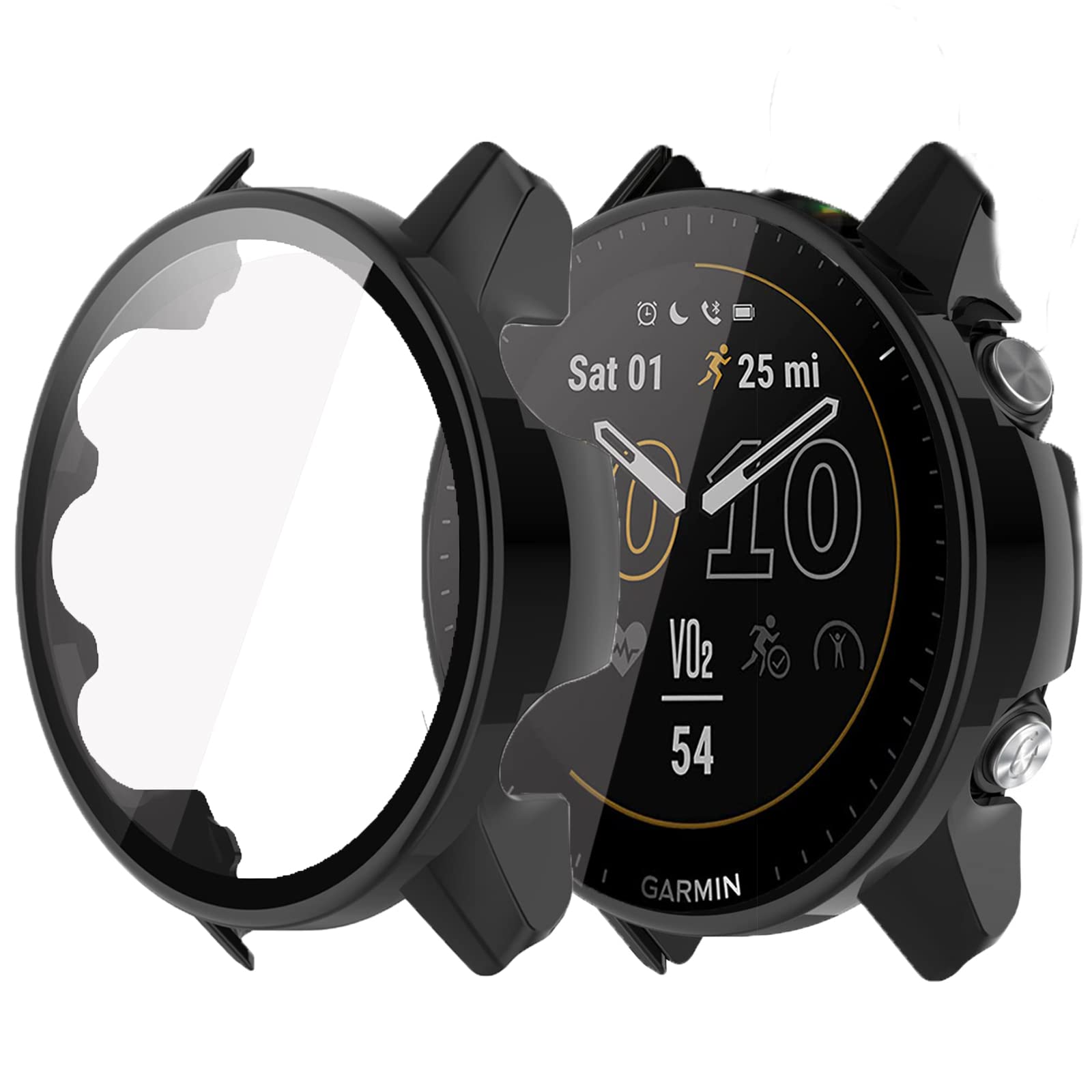 Compatible for Garmin Forerunner 955 Case, onetuo Hard PC Case with Tempered Glass Screen Protector Compatible with Garmin Forerunner 955 GPS Running Smartwatch (Black)