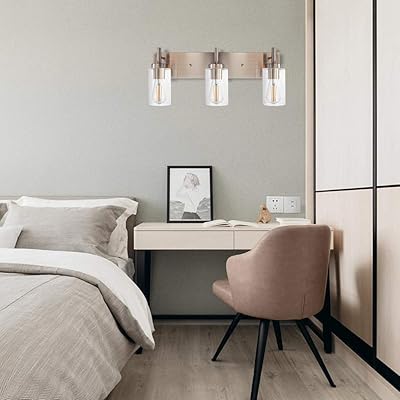 Buy Vinluz Vanity Bathroom Light Fixture Brushed Nickel 3 Lights Modern Wall Sconce Lighting With Clear Glass Shade Vintage Rustic Porch Wall Lamp Bedroom Living Room Online In Turkey B07lf33gcr