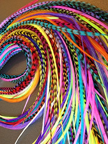 2 Feather+Extensions+Rooster+Feathers+Rainbow