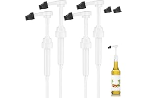 VELLUXE Coffee Syrup Pump for 750 ml Bottle – 4 Pack Syrup Dispenser Pumps Compatible with Monin Glass Bottles – No Clog, Precise Dispensing, Includes 6 Tip Covers – for Coffee Bar, Kitchen, White