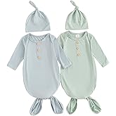 Newborn Knotted Gown 2 Pack Plain Sleeper for Baby Boy Girl Coming Home Outfit