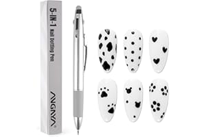 ANGNYA Dotting Tool Nail Art, 5-IN-1 Ballpoint Pen Design Nail Dotting Tool for Painting with Size Marking and Pressing Head, Nail Tools for Nail Art