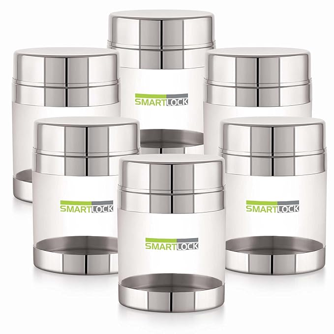 SMARTLOCK Maple Stainless Steel Transparent See Through Container, Set of 6 (650 ml Each