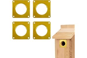 LANGXINESE 4pk Larger Bird House Hole Guard Plate - Stainless Steel Special Shape with Rain Buffle - Entrance Predator Guards Metal Plate - 38 mm 1.5" Hole Sizes - Square Rings Entry Hole Protector (Golden)