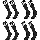 Finerview Kids Soccer Socks Baseball Softball Socks, Knee High Stripes Arch Ankle Support Athletic Socks for Boys & Girls