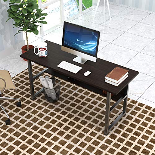 Computer Desk with Bookshelf Writing Desk Workstation 2 in 1 Desk Bookcase PC Laptop Study Table Home Office (63" Black Walnut)
