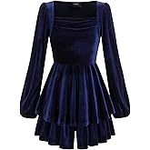 CIDER Womens Velvet Long Sleeve Romper Square Neck Tiered Ruffle Romper Date Night Party Club Outfit