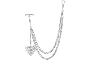 VVCOME Handmade Albert Pocket Watch Accessory Vintage T-Bar Vest Chain with Locket Pendant Silver & 18K Gold Plated Brass Double Link Gift for Dad Husband